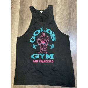 Vintage 80’s Gold's Gym Single Stitch Muscle Tank Top Medium Black Teal Rare